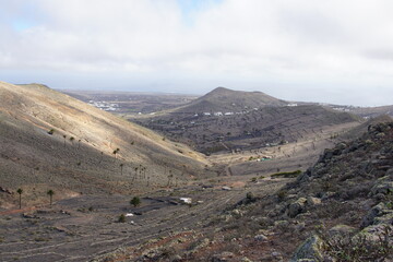 Views on volcanic formations, mountains, trekking around Haria town, Lanzarote, November 2023