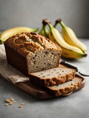 Fototapeta na wymiar Fresh banana bread on grey background