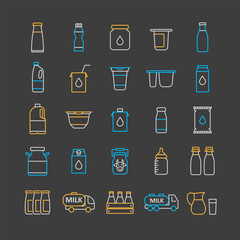 Milk cans and bottles vector icon