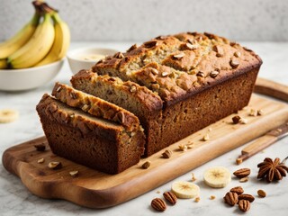 Fresh banana bread on white background