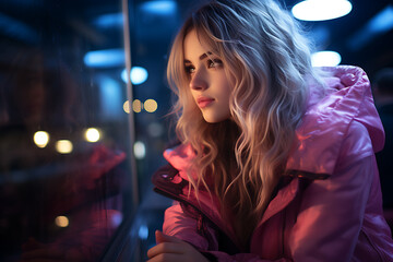 Cyberpunk woman portrait futuristic neon style