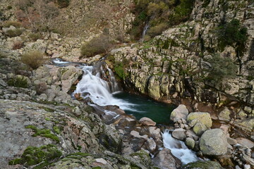 Trabuquete pond, bathing area in Guijo de Santa Bárbara in Extremadura, Spain