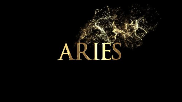 Aries zodiac sign name, horoscope, golden particles alpha channel