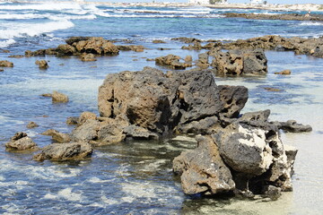 Volcanic rocks, rocky beach, El Cotillo beach, El Cotillo, Fuerteventura, Canary Islands, November 2023, sony a6000