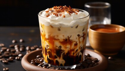 Delightful iced chai latte with winter spices and velvety milk foam, a visual delight