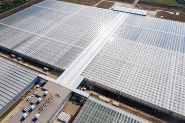Industrial agricultural greenhouses for growing vegetables. Aerial view.