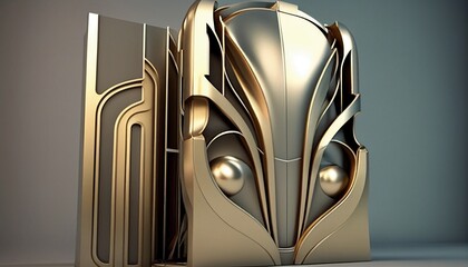 A futuristic model with metallic textures and clean lines, reminiscent of the Art Deco movement.