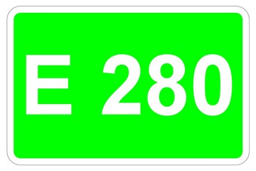 Illustration eines Europastraßenschildes der E 280 in Europa	