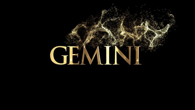 Name of the zodiac sign Gemini, horoscope, gold particles alpha channel