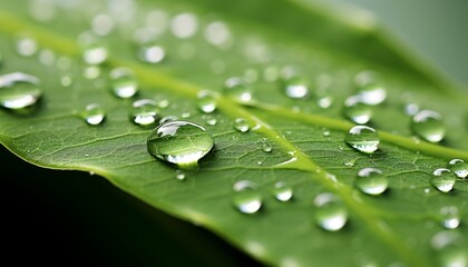 Super macro shot stunning natures artistry   vibrant green leaf with glistening raindrops