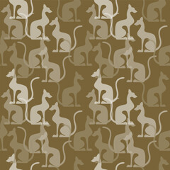 Colorful egyptian cats shape silhouette sitting. Bright vector illustration. Seamless pattern.