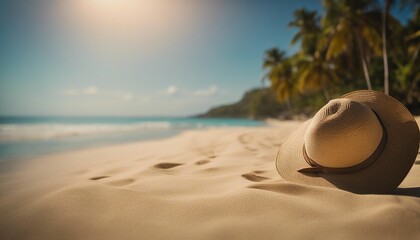 Fototapeta na wymiar Straw Hat on Tropical Beach