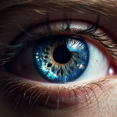 a close up of a boys human, inside the eye is another galaxy in photorealistic style created with Generative Ai