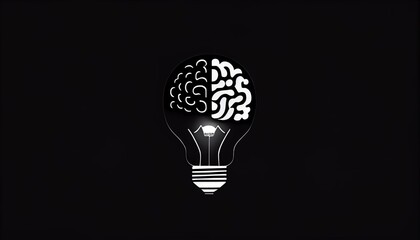 A minimalist logo with negative space forming a combination of a lightbulb and a brain, symbolizing innovation and intelligence.