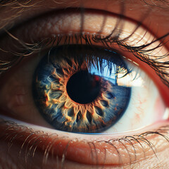 a close up of a boys human, inside the eye is another galaxy in photorealistic style created with Generative Ai