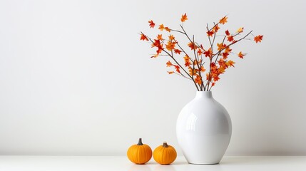 The white wall is where the autumn decorations are located.