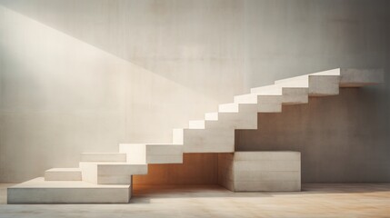  a set of white stairs leading up to the top of a set of stairs in a room with light coming in from the ceiling and a window on the wall.