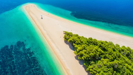 Foto auf Acrylglas Strand Golden Horn, Brac, Kroatien Aerial view of the Golden Horn Beach in Croatia. Also known as Zlatni Rat Beach it was named as one of the best beaches in the world coming in at 12th on the list.