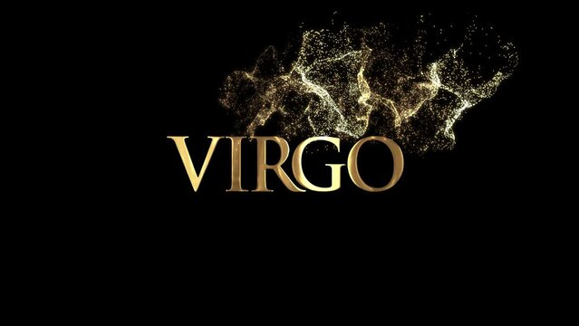 Name of the zodiac sign Virgo, horoscope, golden particles alpha channel