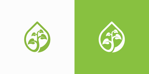 Vector logo design of plant growing on water drops