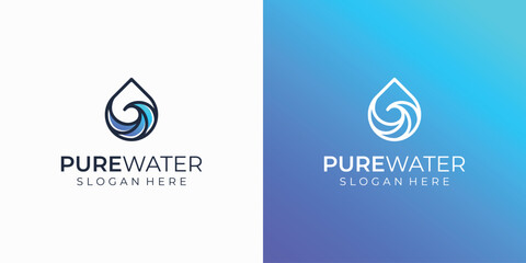 Water drop vector logo design with outline waves - obrazy, fototapety, plakaty