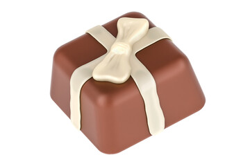 Square chocolate candy with decoration, 3D rendering isolated on transparent background