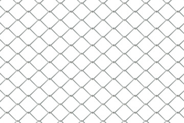 Wired fence pattern, metal grid on transparent backdrop, 3D rendering