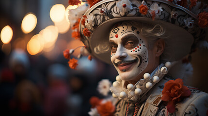 Uomo vestito con una maschera per carnevale in Italia a Napoli
