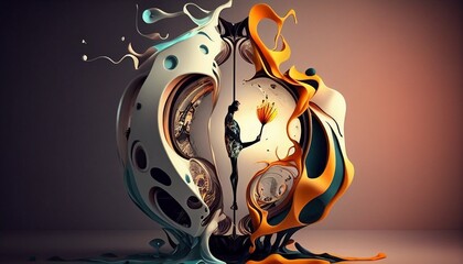 A model with a surreal twist, blending elements of Salvador Dali's melting clocks with modern abstract design.