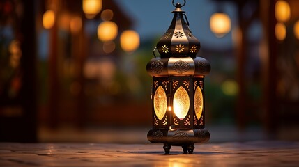 May ramadan kareem eid mubarak bring joy to your life and may you have a free photo taken with the mosque lamp in the evening. - obrazy, fototapety, plakaty