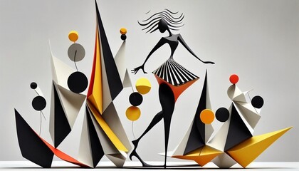 A model with dynamic and overlapping shapes, creating a sense of movement inspired by the kinetic art of Alexander Calder.