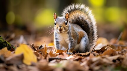 A shot from above of a squirrel on the ground of the forest