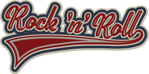 Rock 'n' roll - banner, logo, emblem, label or design element. Creative lettering with an electric guitar.