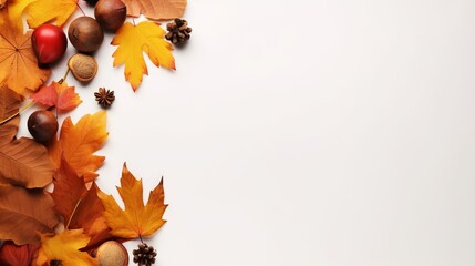 An autumn frame with leaves and acorns can be seen from the top