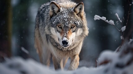 The snow is home to a wolf
