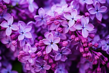 Fototapeta na wymiar Blooming purple lilac flowers background closeup