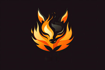 A logo of a fox with flames on a black background