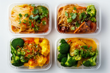 Modern Thai food lunch boxes in plastic packages