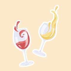Abstract red and white grape wine splashing from goblet glass vector illustration isolated sticker