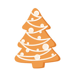 Christmas tree gingerbread cookie with icing decoration and ornament, classic holiday treat