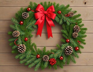 Christmas wreath with red ribbon