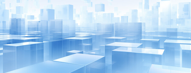  blue white cubes over sky background with bokeh