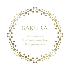 素材_フレーム_桜をモチーフにした春の飾り枠。ゴールドの高級感ある囲みのデザイン