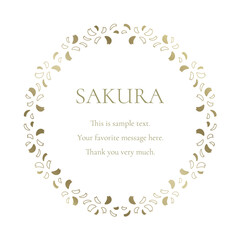 素材_フレーム_桜をモチーフにした春の飾り枠。ゴールドの高級感ある囲みのデザイン