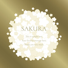 素材_フレーム_桜をモチーフにした春の飾り枠。ゴールドの高級感ある囲みのデザイン