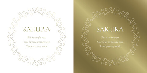 素材_フレームのセット_桜をモチーフにした春の飾り枠。ゴールドの高級感ある囲みのデザイン