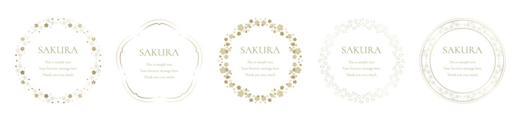 素材_フレームのセット_桜をモチーフにした春の飾り枠。ゴールドの高級感ある囲みのデザイン