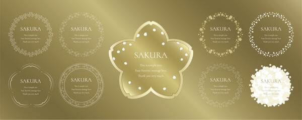 素材_フレームのセット_桜をモチーフにした春の飾り枠。ゴールドの高級感ある囲みのデザイン