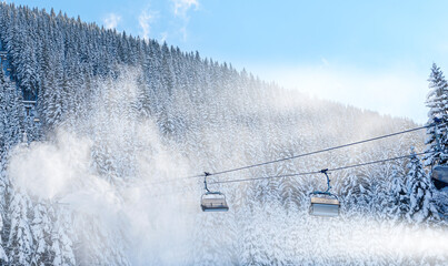 Winter mountain ski resort landscape - obrazy, fototapety, plakaty