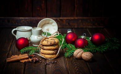 The still life with christmas cookies and spice